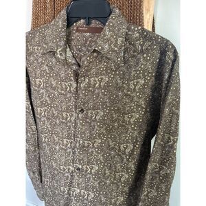 Perry Ellis Mens Small Brown Colorful Paisley Print Button Shirt 100% Cotton